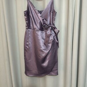 Silky light purple wrap dress with adjustable straps